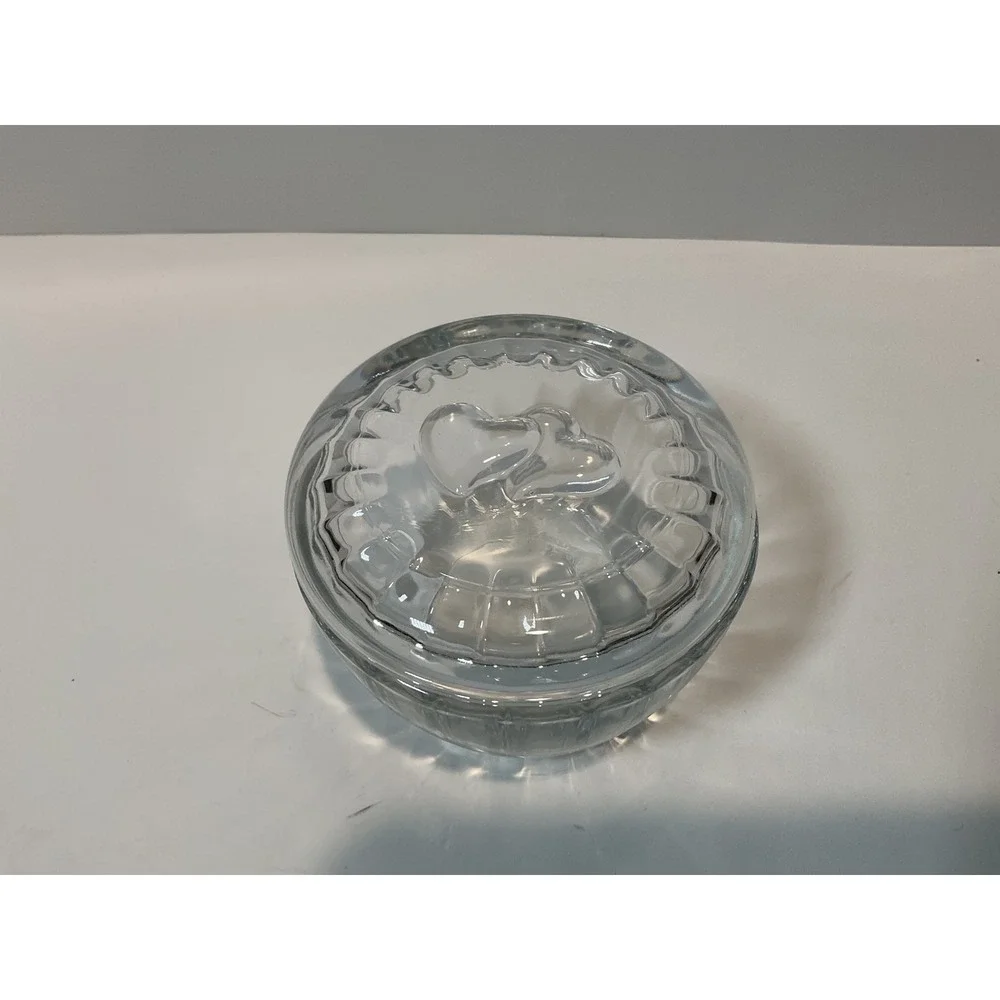 Vintage Bormioli Glass w/‎ Hearts Lid Candy Bowl Jewelry Holder Italy35